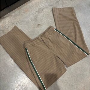 Zara Women’s Tan Striped Pants with Green Piping